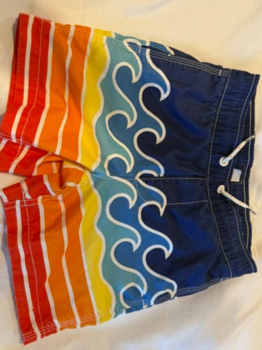 Gap Kids Boys Bright Colorful Blue Wave Swim Shorts Trunks (Small 6/7) Pockets